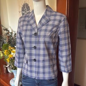 NWt northern reflections size small Blue Plaid Button-Up Blazer short sleeve